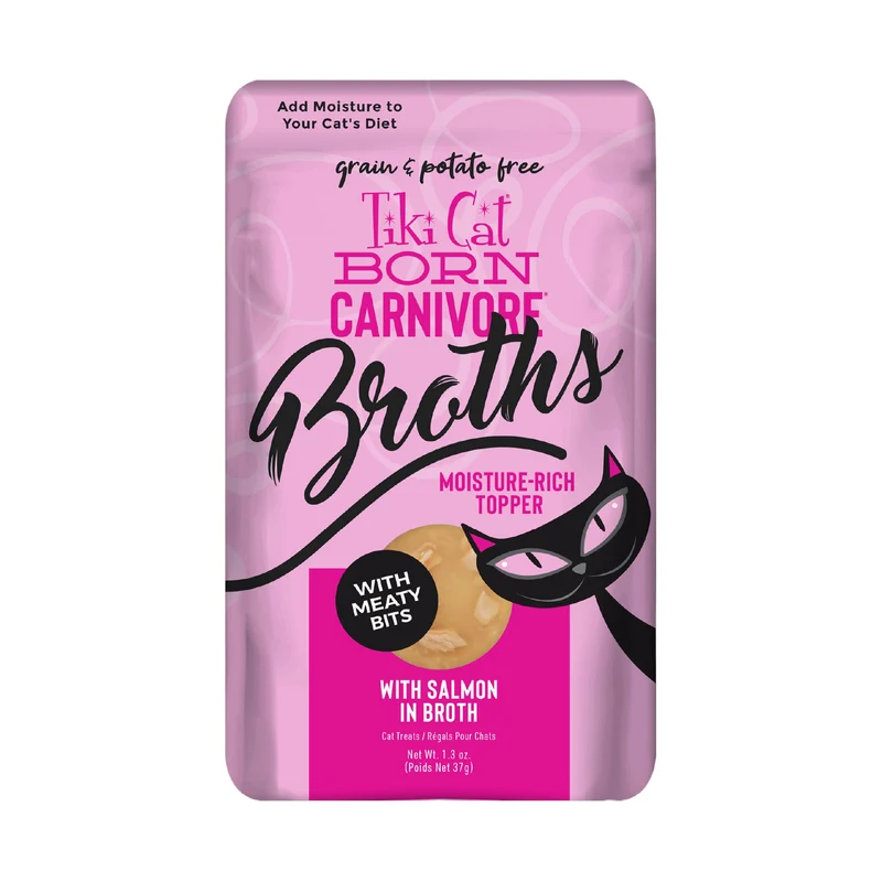 Bouillons Tiki Cat Born Carnivore au Saumon – Hydratation et Saveur pour Chat, Sachets 1,3 oz (12 pièces) | TIKI PETS