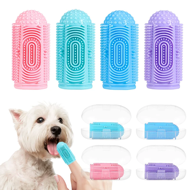 LDIIDII Kit 4 Brosses Dentaires pour Chiens et Chats – Brosse Dents Doigt Douce et Sûre