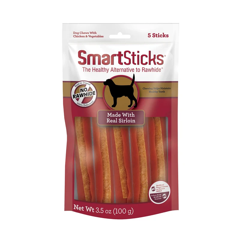 SmartBones SmartSticks au rumsteck réel, sans cuir – 3,5 oz (pack de 5)