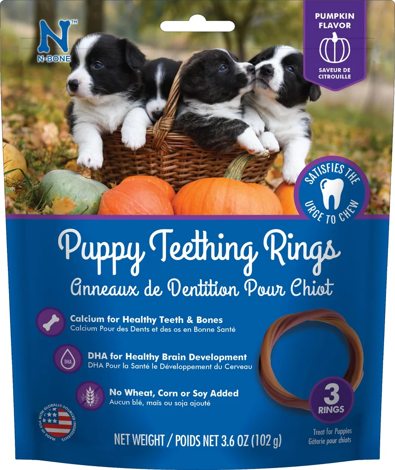 N-Bone Puppy Teething Ring – Saveur Citrouille, 3 anneaux, 3,6 oz pour chiot