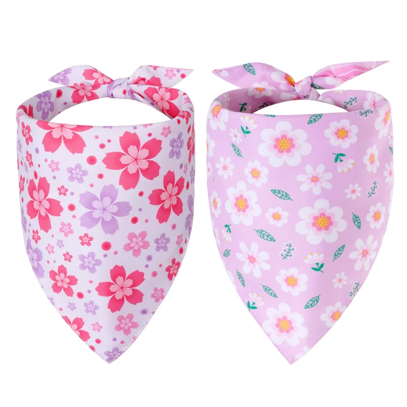 Hoyuwak 2 pièces Bandanas Chien – Printemps Marguerites Rose et Violet, Double Face
