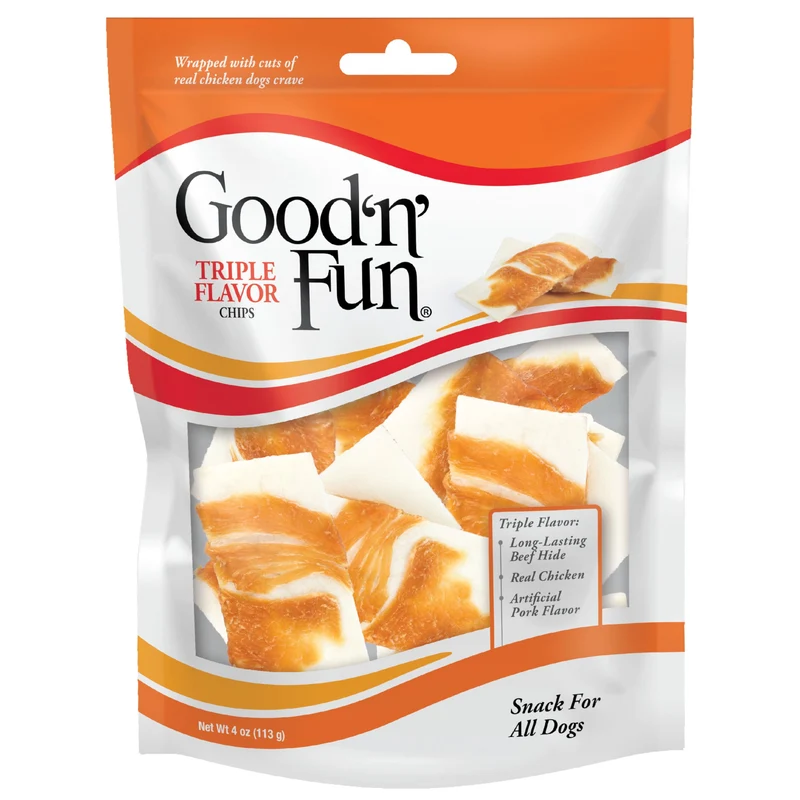 Good’n’Fun Triple Flavor Chips – Friandises à mâcher pour chiens, poulet et boeuf, 4 oz
