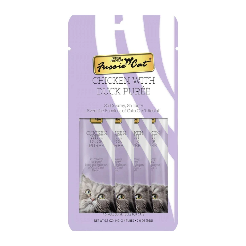Fussie Cat Purée de Poulet et Canard – Friandises à Lécher, Sachet 0,5 oz, 4 Unités (Pack 1)