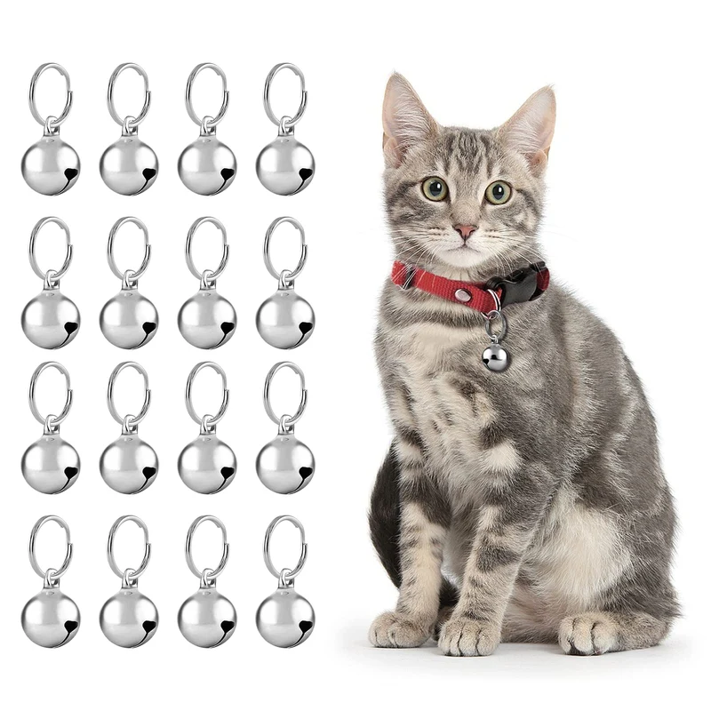 Waziaqoc – 12 Cloches Cuivre pour Collier d’Animaux (Chat/Chien) – Anti-Perte, Lot de 12, Argenté