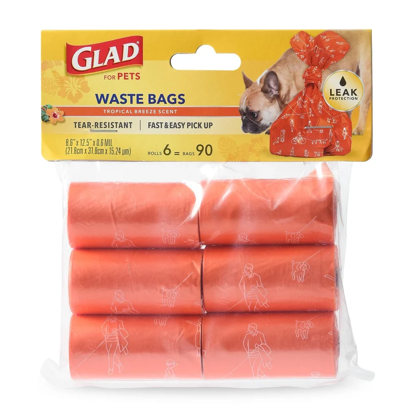 Glad pour animaux — Sacs poubelle chiens ultra-résistants, 90 sacs, 6 rouleaux, parfum frais