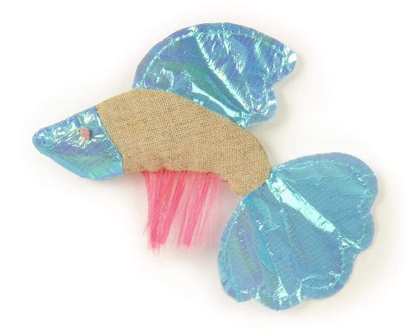 Petlinks Batty Beta – Jouet Chat Poisson Bruits Crissants avec Herbe à Chat, Taupe et Bleu, Taille Unique