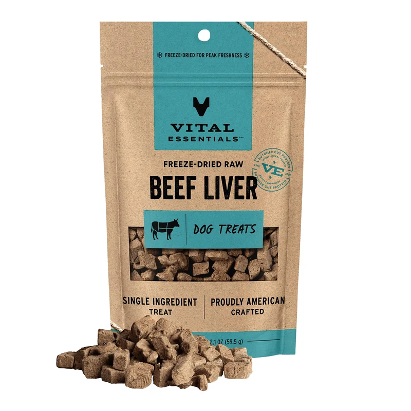 Vital Essentials friandises lyophilisées pour chien | Foie de bœuf – ingrédient unique | Sans céréales | Sachet 60 g