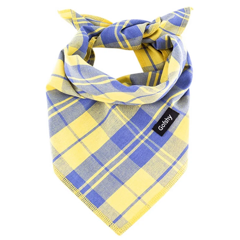 Gofshy Bandana Chien XL – Bandana Été Jaune et Bleu, Plaid Ajustable