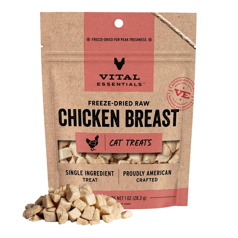 Vital Essentials Friandises Chat – Poitrine de Poulet Séchée (Ingrédient Unique), Sans Céréales, 28 g