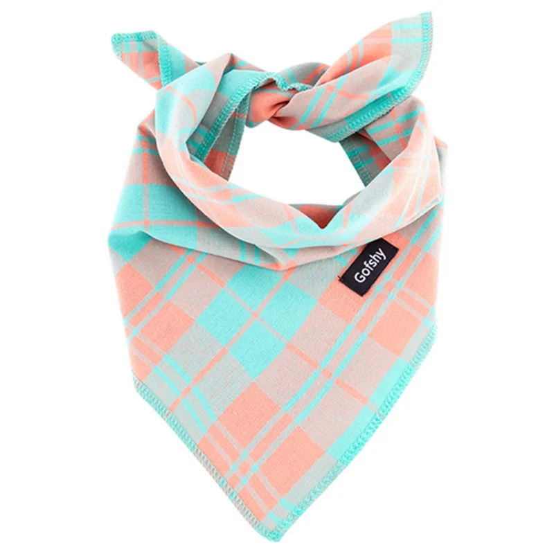 Gofshy Bandana Chien XL Orange-Vert à Carreaux – Accessoire Ajustable et Coloré
