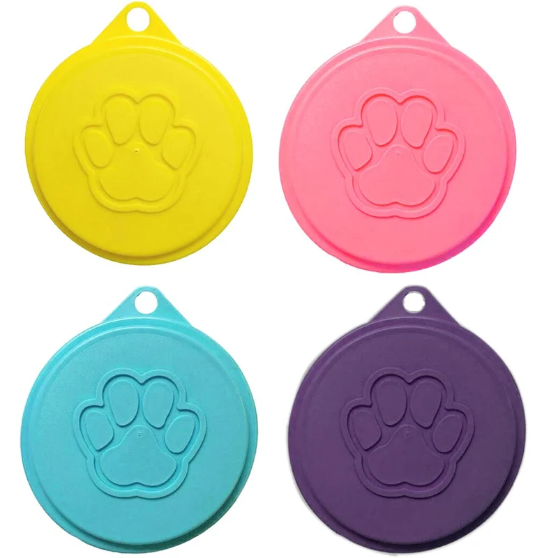 Medsuo – 4 Couvercles Réutilisables pour Boîtes de Nourriture Chiens et Chats (Jaune, Bleu, Violet, Rose)