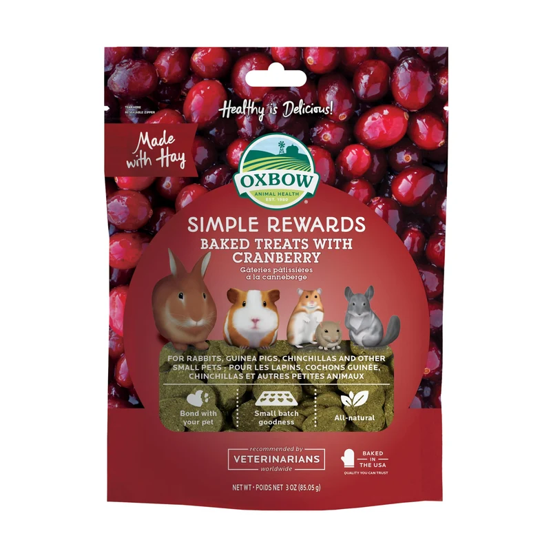 Oxbow Simple Rewards Friandises au Canneberge pour Lapins et Cobayes — Foin de Timothy — Sachet 3 oz — Fabriqué aux États-Unis