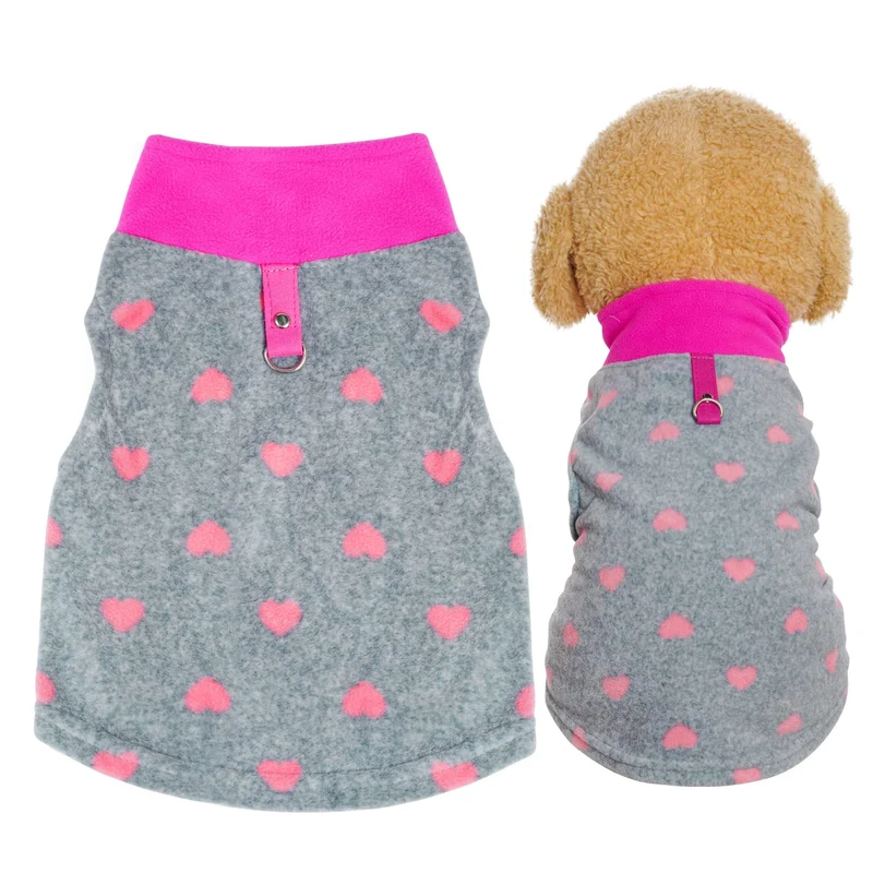 Rbenxia gilet polaire gris avec cœur et anneau pour laisse – Veste chaude pour petit chien et chat (Taille M)