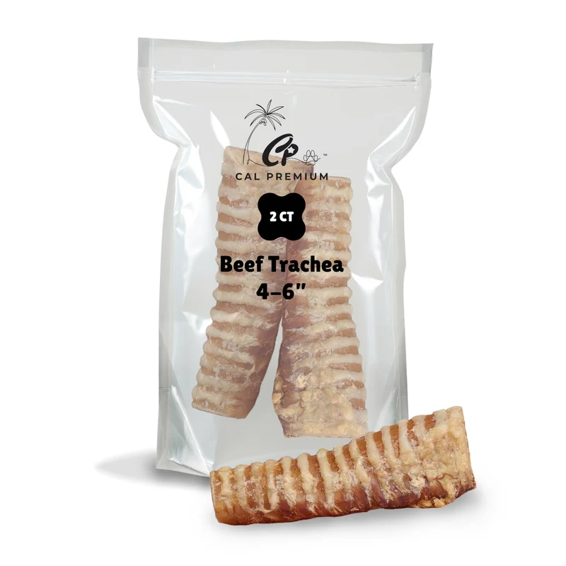 Cal Premium Trachée de Boeuf Naturelle pour Chien (4-6 po, 2 paquets) – 100% USA, Protéines Élevées, Ingrédient Unique