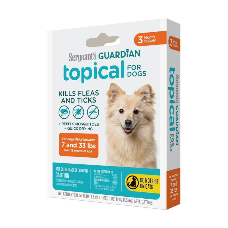 Sergeant's Guardian Squeeze-On pour chiens 7–33 lb — 3 unités