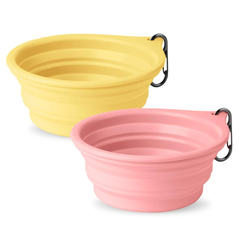 HOYEHOLA Gamelles pliante de voyage pour chiens et chats – Pack 2 Rose et Jaune