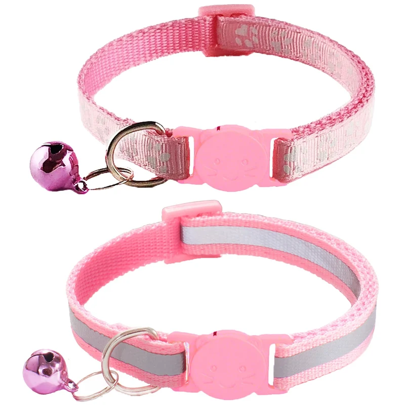 Zulinlong – Lot de 2 colliers pour chats Breakaway avec cloches, design réfléchissant et empreinte de patte (rose) – réglables 19–32 cm