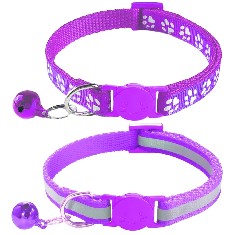 zulinlong 2-pack Colliers pour chats à rupture avec cloche, design réfléchissant et motif patte – Boucle sécurité, réglables 7,5–12,5 pouces (violet)