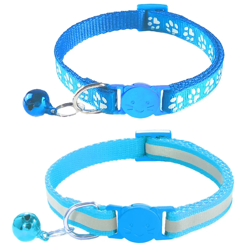 zulinlong – Lot de 2 colliers pour chat à rupture avec cloche et motifs griffes, réfléchissants, réglables 7,5–12,5 pouces (bleu ciel)