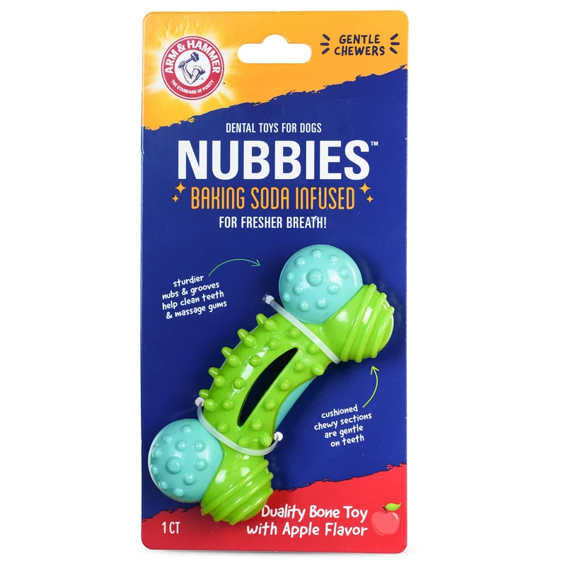 Arm & Hammer Nubbies Dualité Os – Jouet dentaire canin, nettoyage dents et haleine au bicarbonate, goût pomme verte