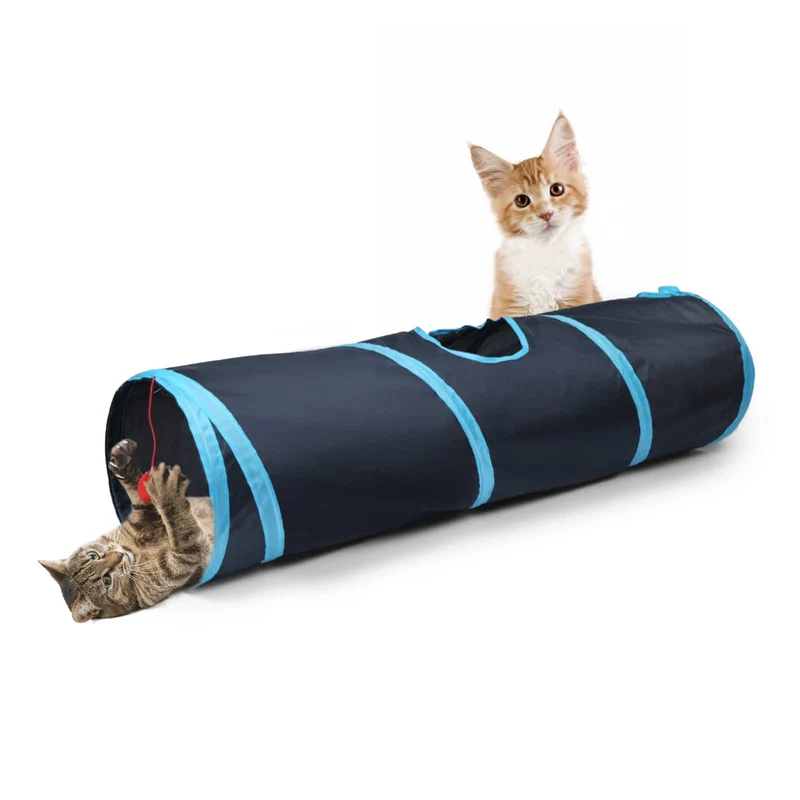 Sheldamy Tunnel pour Chat – Tunnel de Jeu Pliable à Deux Voies (Bleu et Noir)