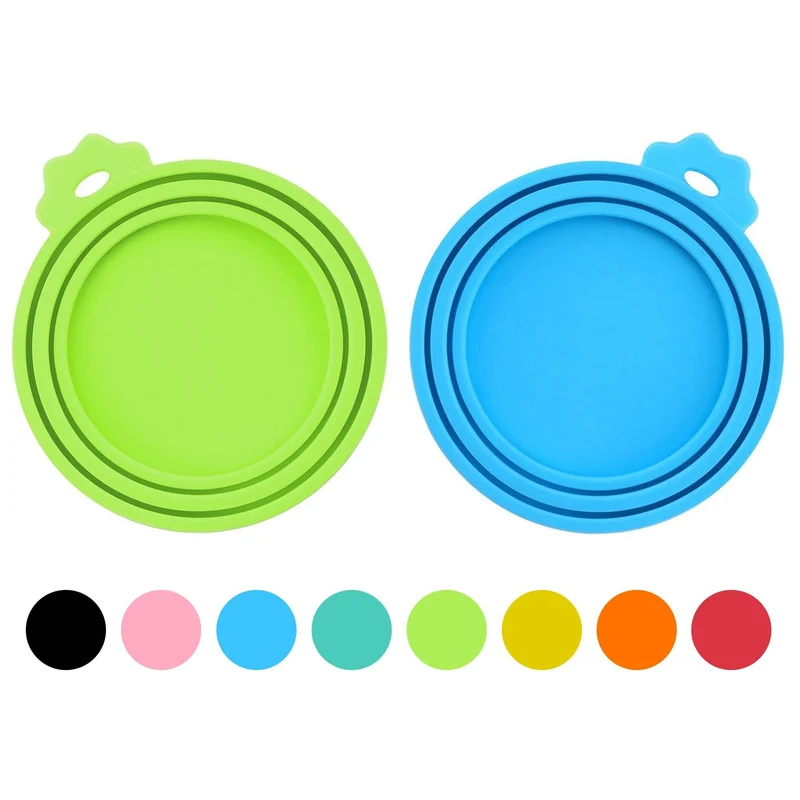 PWOD Lot de 2 Couvercles Universels en Silicone pour Boîtes d'Alimentation Animaux – Sans BPA – Vert et Bleu