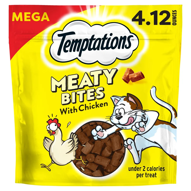 Temptations Bouchées Carnées Tendres au Poulet pour Chats – Friandises Savoureuses et Moelleuses, Sachet 117 g