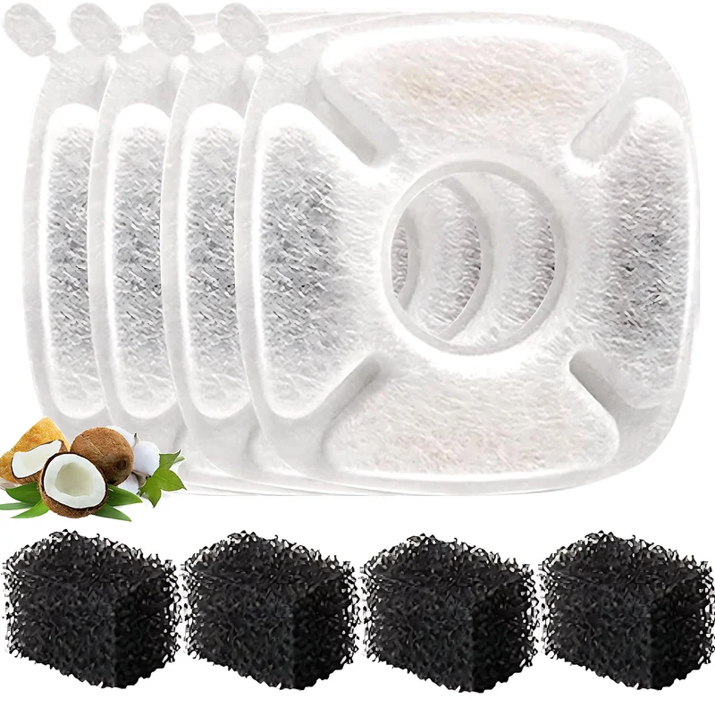 BRENSTEN – 8 filtres et éponges de remplacement pour fontaine Veken 95oz (4 filtres carbone + 4 éponges)