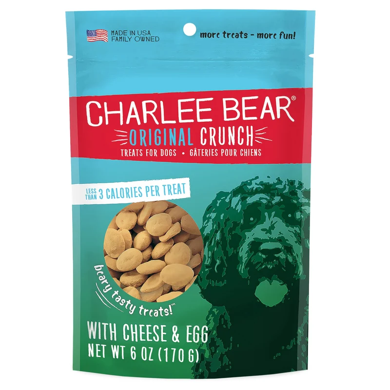 Charlee Bear Original Crunch – Friandises pour Chiens au Fromage et Œuf, 6 oz, Entraînement et Ingrédients Limités — Fabriqué aux États‑Unis