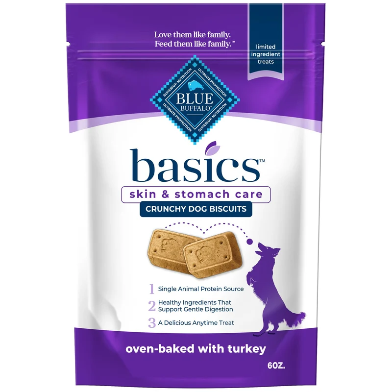 Blue Buffalo Basics Biscuits pour Chien – Soin Peau et Estomac, Recette Dinde, Sachet 170 g