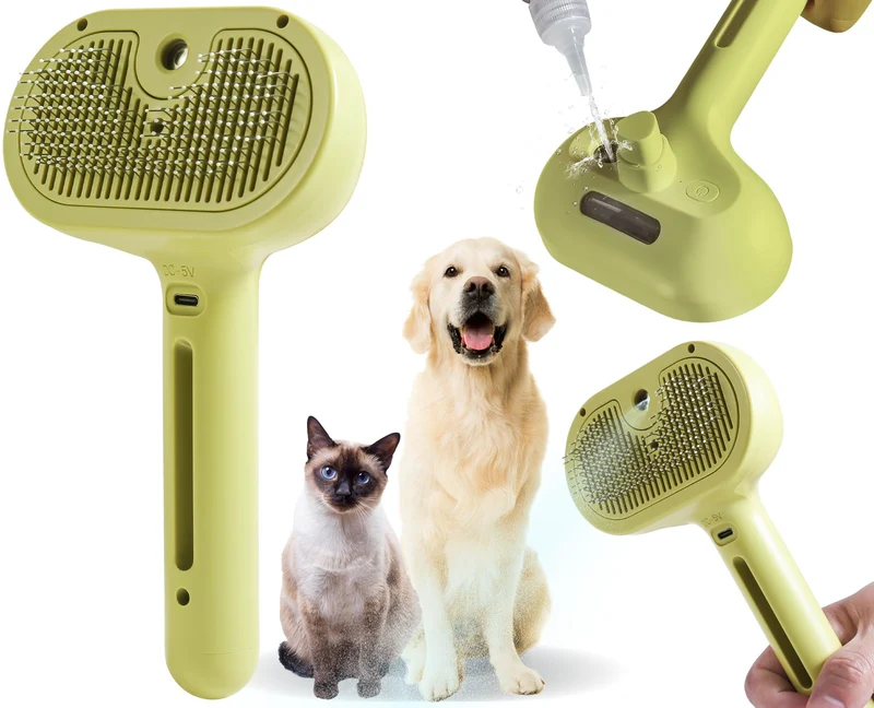 Brosse de toilettage pour chats et chiens avec vapeur – Dépoils et brosse de bain avec brume d’eau (jaune) | susu & wuwu