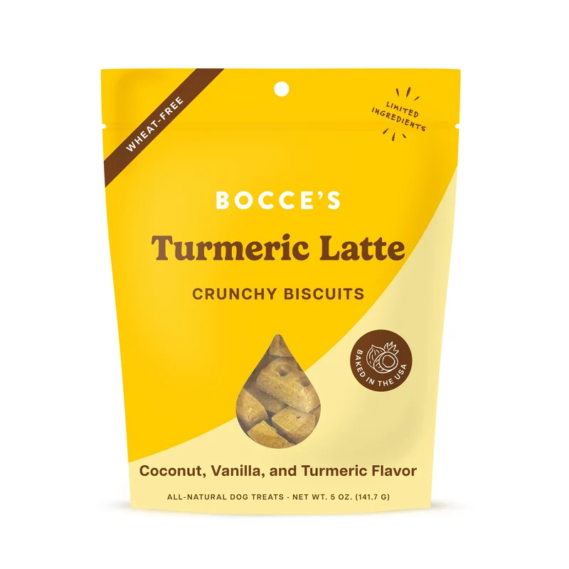 Friandises Bocce's Bakery Turmeric Latte pour Chiens – Sans Blé, 5 oz, Ingrédients Réels, Fabriqué aux États‑Unis