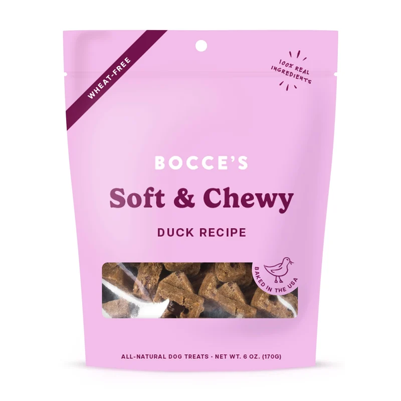 Friandises Bocce’s Bakery au canard – Biscuits souples sans blé pour chiens, 6 oz