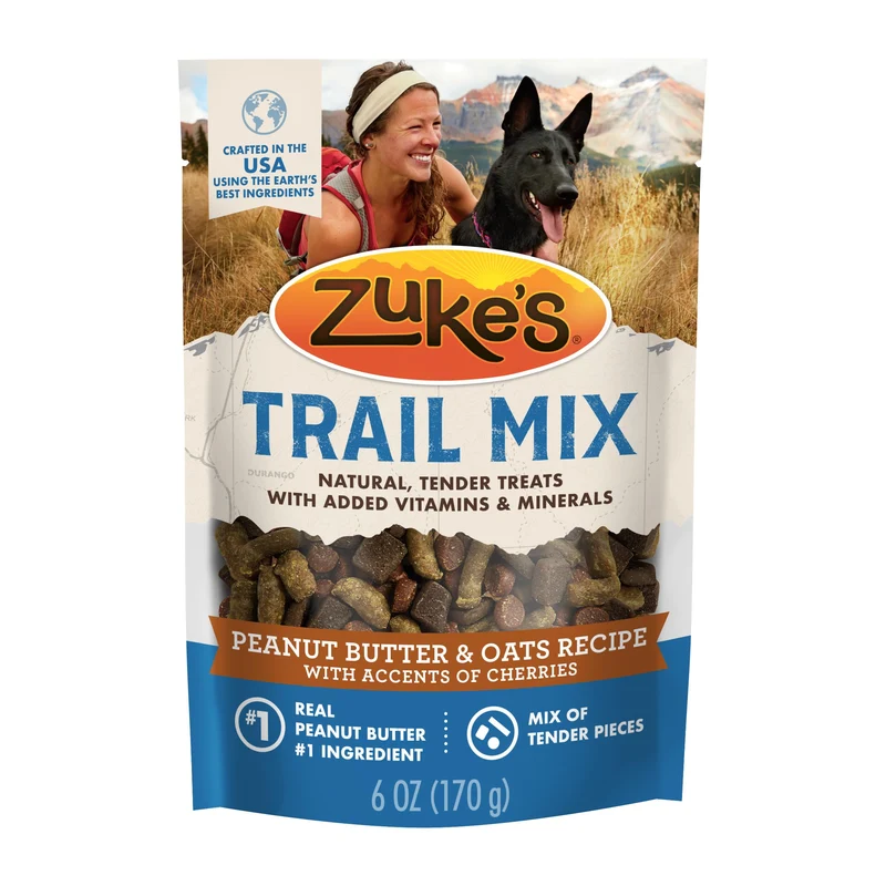 Friandises Zuke’s Trail Mix pour chiens — Beurre d’arachide et avoine, poche refermable, 6 oz
