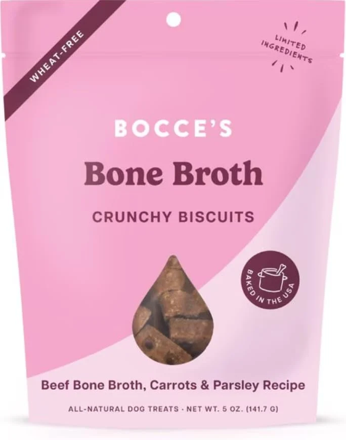 Friandises Bocce's Bakery au bouillon d'os pour chiens – Sans blé, cuits au four, boeuf, carottes et persil, 5 oz