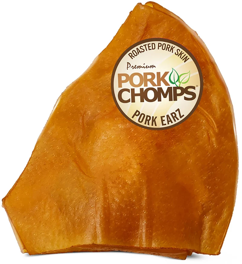 Pork Chomps – Friandise pour chien en peau de porc rôtie, formes d’oreille, 5 pouces, 1,6 oz