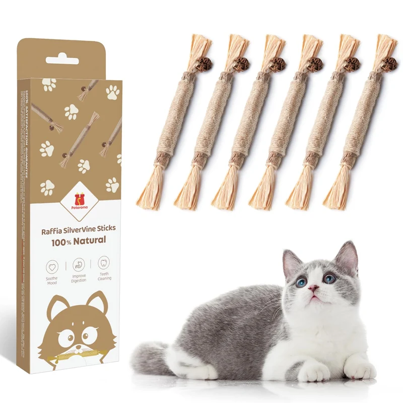 Potaroma – Lot de 3 Bâtons Silvervine Naturels pour Chats | Jouets à Mâcher et Santé Dentaire