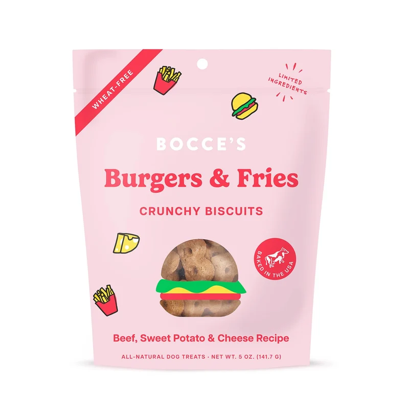 Bocce's Bakery – Friandises pour chien sans gluten Édition limitée, Burgers et Frites, 5 oz