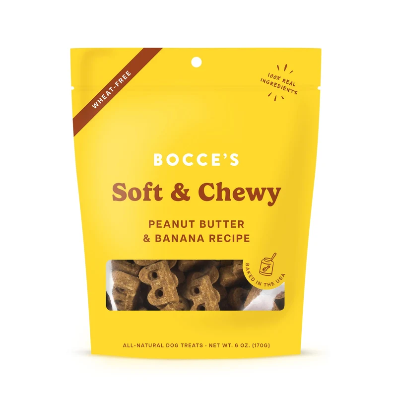 Bocce's Bakery – Friandises moelleuses au beurre d'arachide et banane pour chiens, sans blé, cuites au four, 6 oz (170 g)