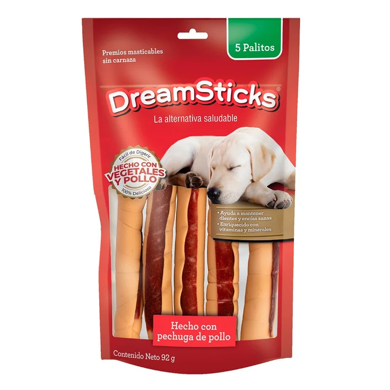 DreamBone DreamSticks – Friandises sans cuir animal au poulet réel et légumes, 5 bâtonnets