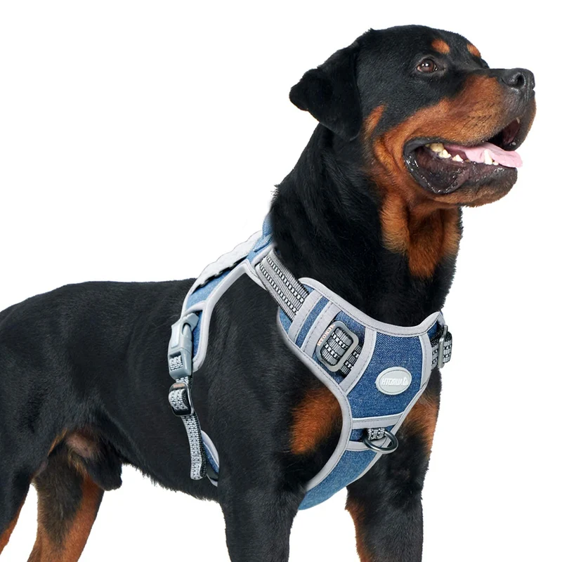 AUROTH Harnais Tactique pour Chien – Sans Traction, Réglable et Réfléchissant | MOLLE | Denim Bleu (XL)