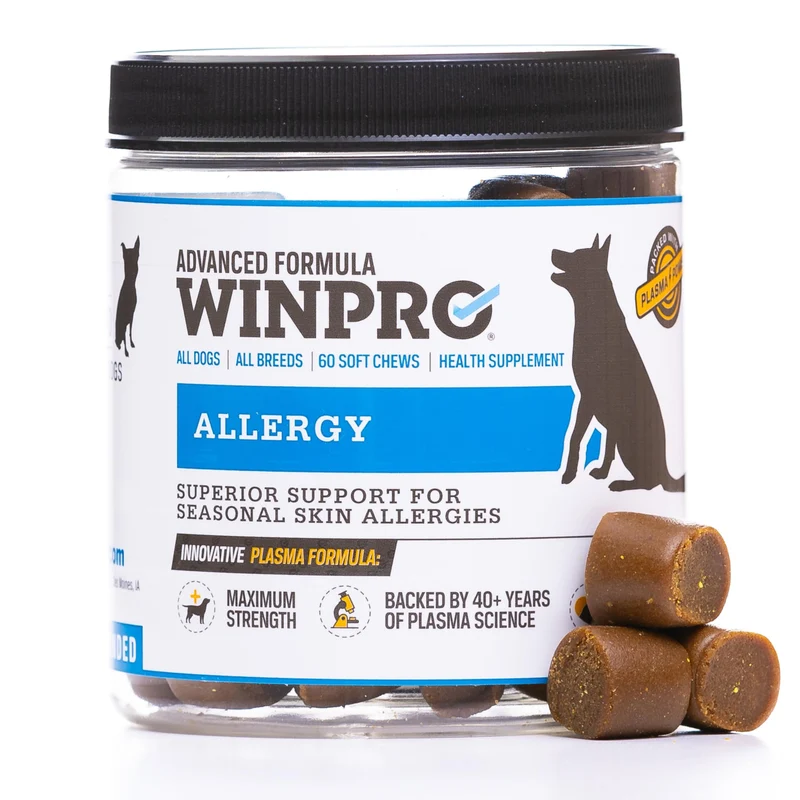 Friandises WINPRO pour allergies saisonnières chez le chien — Formule plasma, sans céréales, 60 bouchées molles