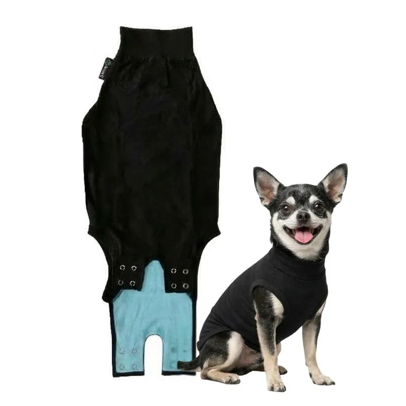 Suitical Recovery Suit pour Chien — Système Clip-Up, Tissu Respirant, Petite Taille (Noir)