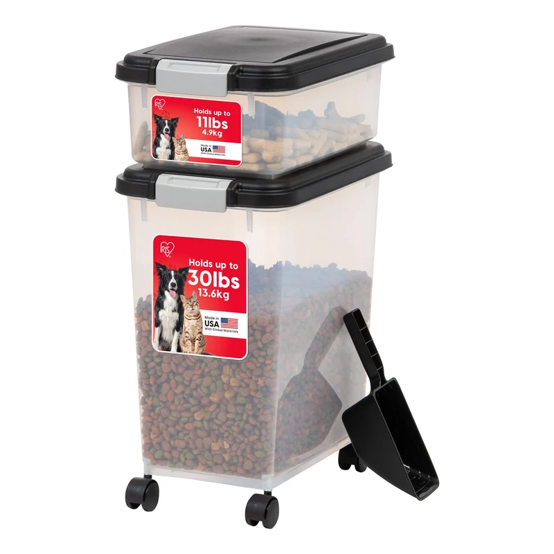 IRIS USA Ensemble Conteneurs Hermétiques 30 lb + 11 lb – Stockage Croquettes Chiens et Chats, Sans BPA, Fabriqué aux États‑Unis