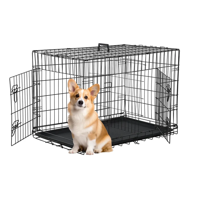 FDW Cage Chien 30 Pouces – Double Porte, Plateau Amovible, Cadre Métallique Noir