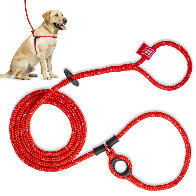 Harness Lead Harnais et Laisse – Anti-tirage pour toutes les races et tailles (Moyen/Large, Rouge réfléchissant)