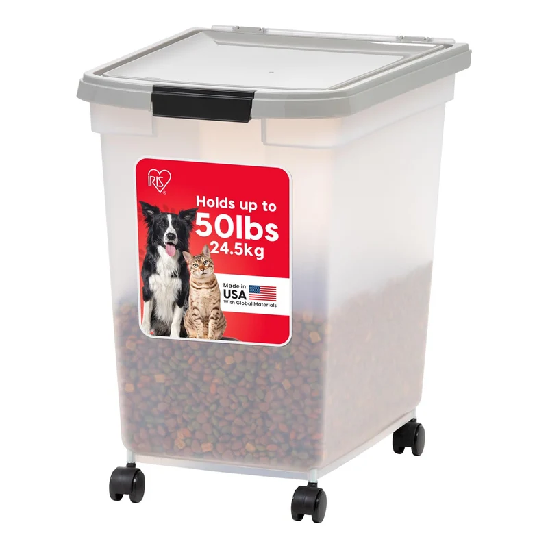 IRIS USA Conteneur Hermétique pour Aliments d’Animaux – jusqu’à 50 Lbs, Roues Amovibles, Fabriqué aux États-Unis