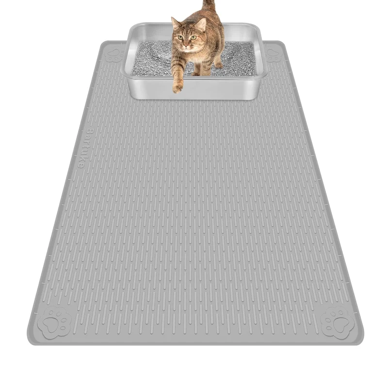 Bartuke Tapis Litière Chat Très Grand 34'' x 22'' – Silicone Doux, Collecte Efficace, Nettoyage Facile
