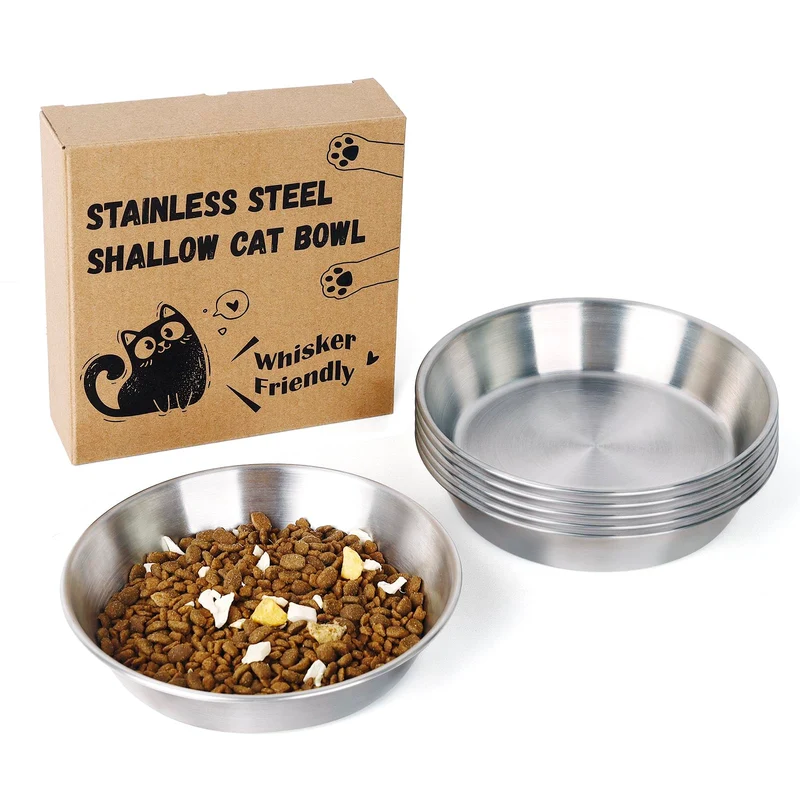 Petdream – Lot de 6 Bols Chats en Acier Inoxydable, Peu Profonds et Antidérapants
