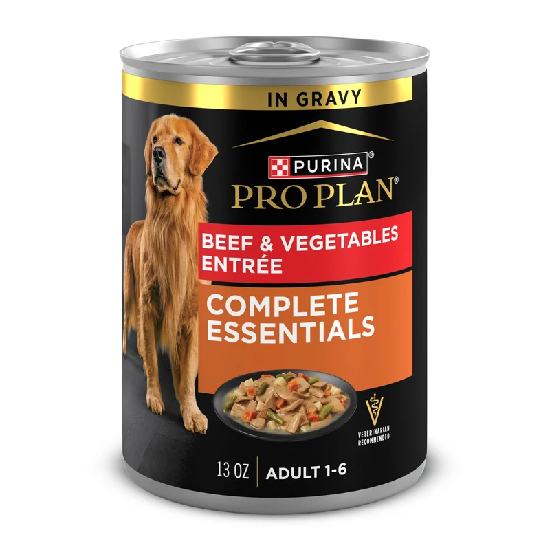 Purina Pro Plan Complete Essentials — Entree en Sauce Bœuf et Légumes pour Chiens Adultes, Lot de 12 Boîtes de 13 oz